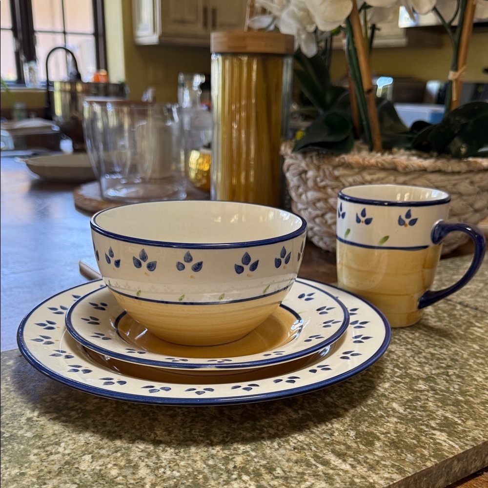 Vintage Blue and Yellow Floral Dinnerware Set
